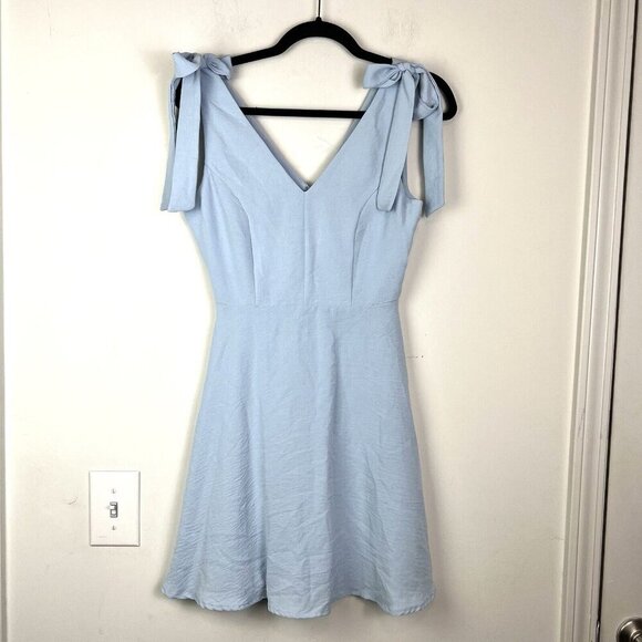 Altar'd State Light Blue Bow Tie Shoulder Fit & Flare Mini Dress Size Small - Picture 7 of 11